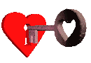 A key being inserted into a heart-shaped lock.